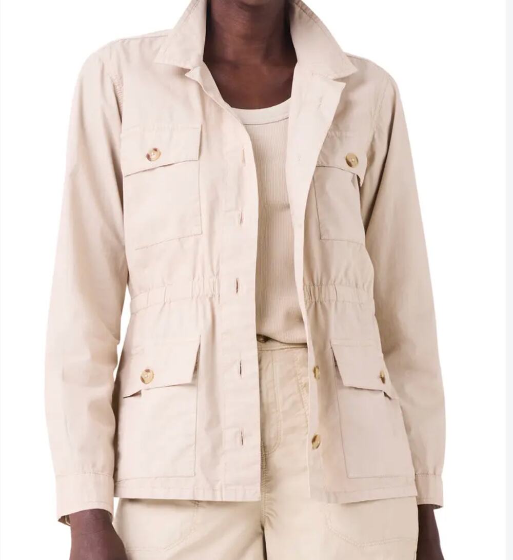 Nic + Zoe Long Sleeve Button Up Cinch Waist Cotton Poplin Jacket Khaki Tan Small